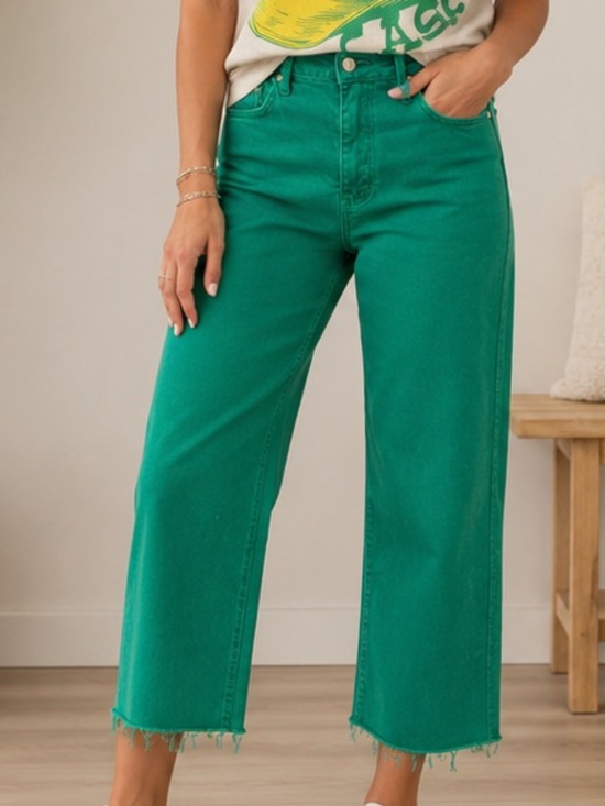 Judy Blue Denim - Judy Blue High Rise Garment Dyed Cropped Flare Jeans in Kelly Green